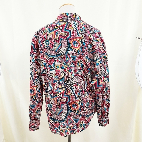 Vintage 90s Wrangler Western Shirt Abstract Native Print Size Medium - Picture 2 of 5
